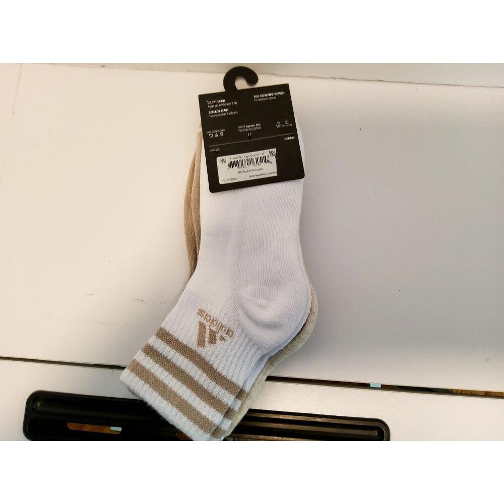 Adidas Womens Cushioned ClimaCool High Quarter Socks 3-Pack Shoe Size 5-10 Beige